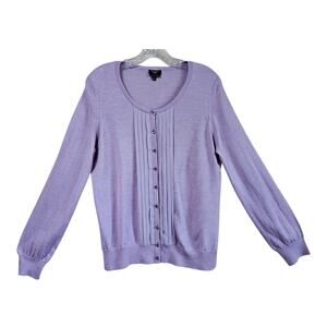 TALBOTS Petite L PL Cardigan Sweater Lilac Button Up Italian Merino Wool 38"